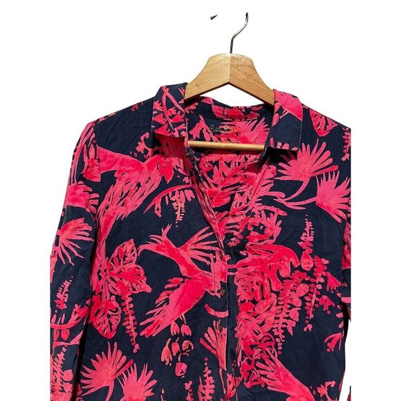 Lilly Pulitzer Womens Tropical Print Tunic Dress M Cotton Navy & Pink XS - Picture 2 of 10
